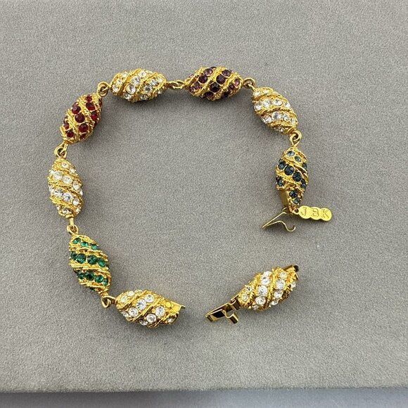Camrose and Kross JBK Bracelet Rhinestone Royal Egg Jackie Kennedy Gold Tone - Picture 2 of 15